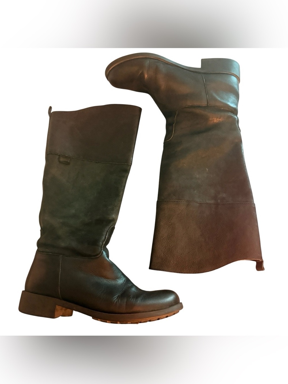 Camper 1912 Riding Boots in black and green leather & suede, Size 38